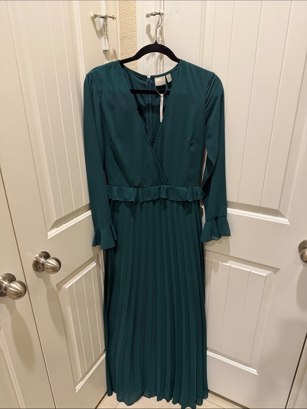 ASOS Teal Long Sleeve Pleated Maxi Dress